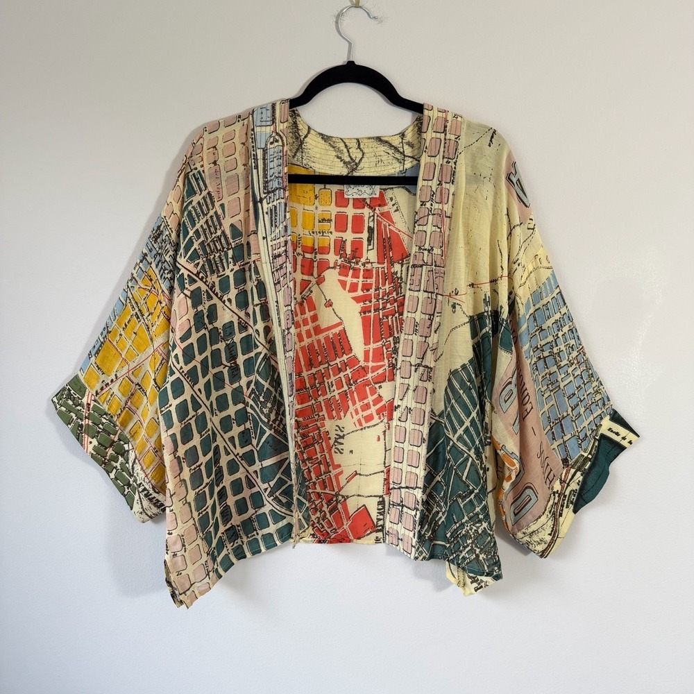 One Hundred Stars Kimono Barcelona Map Boho Summer Open Cardigan OS